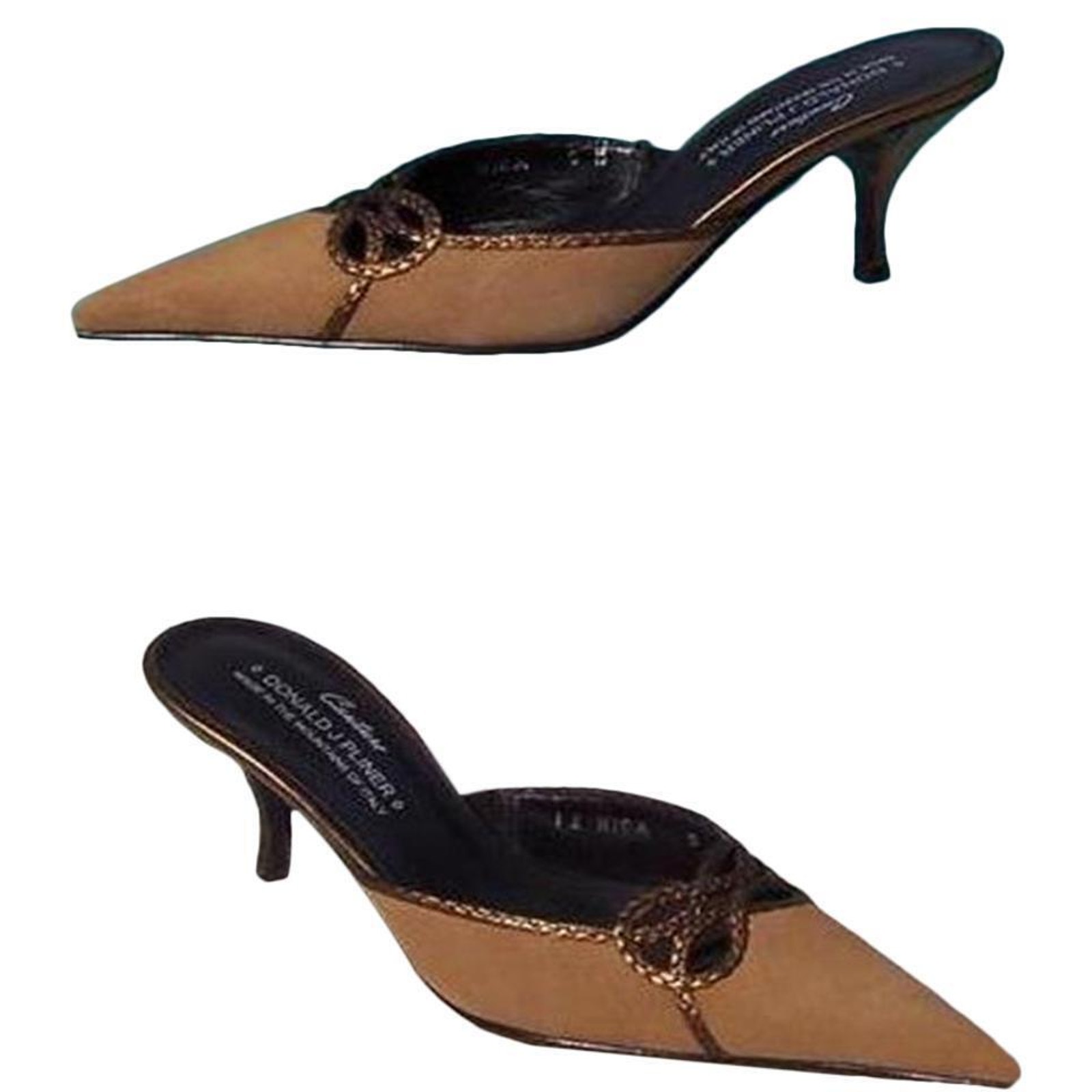 Donald Pliner Camel Brown Suede Leather Mule Shoe Peek A Boo Cut Out $235 Nib